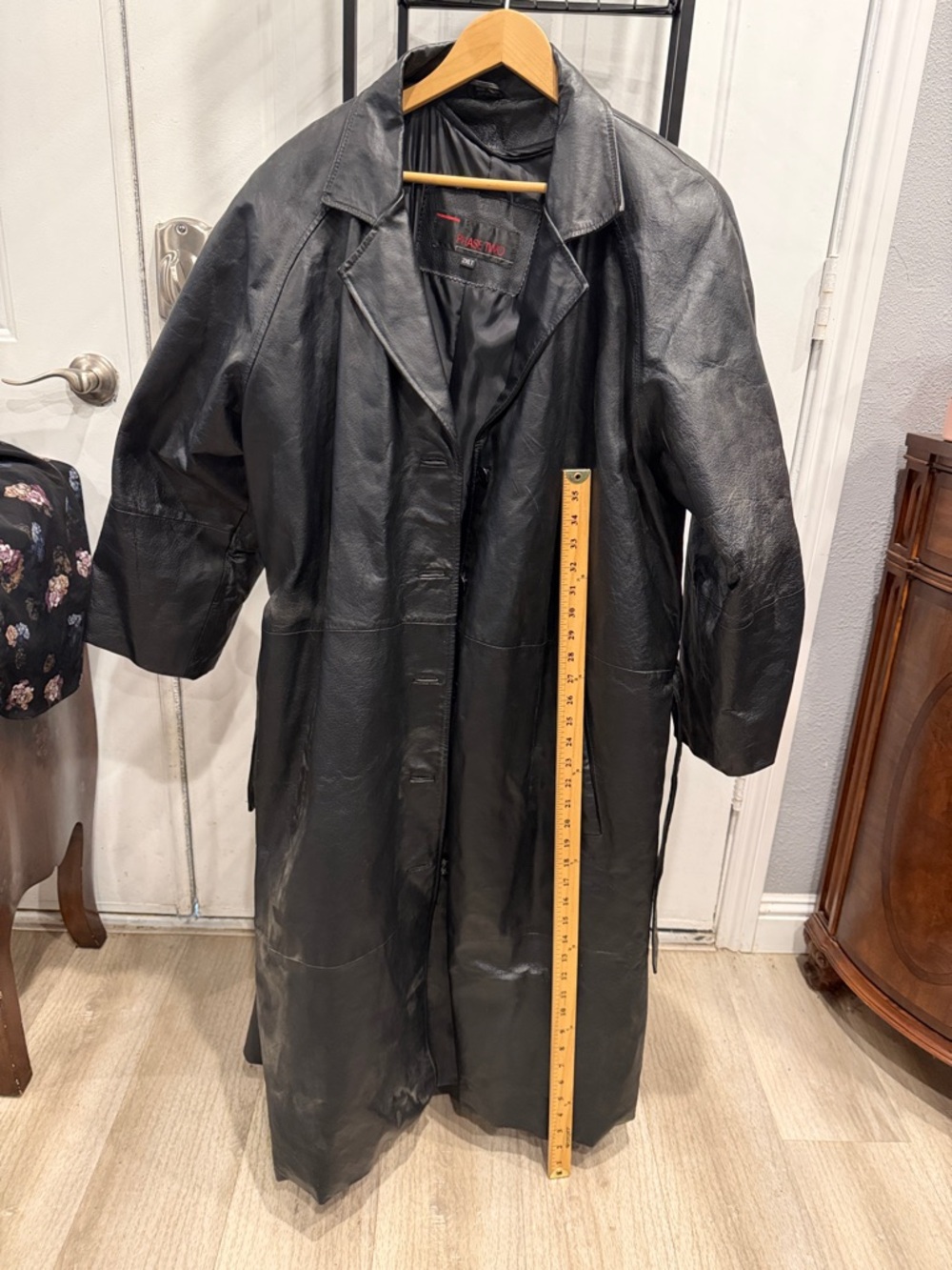 Long Black Leather Trench Coat